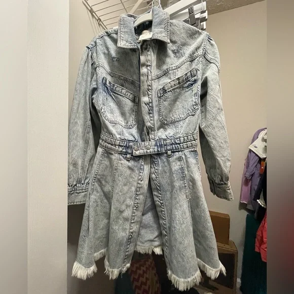 Free People Chambray Jeans Dress S Western / rodeo/ 90s Country Dress Size Small - Picture 1 of 3